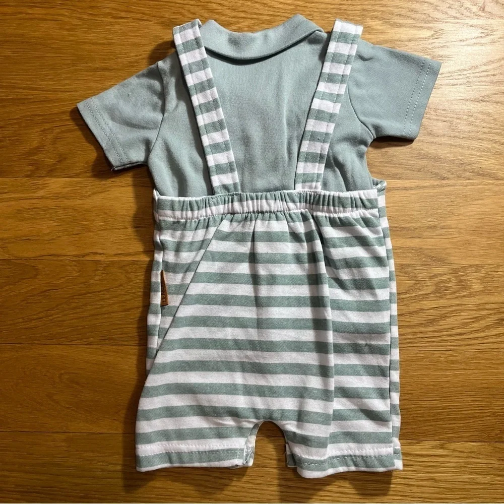 NWOT Lila & Jack Baby Boy 3-6M Green & White Striped Romper Set Nautical Cute